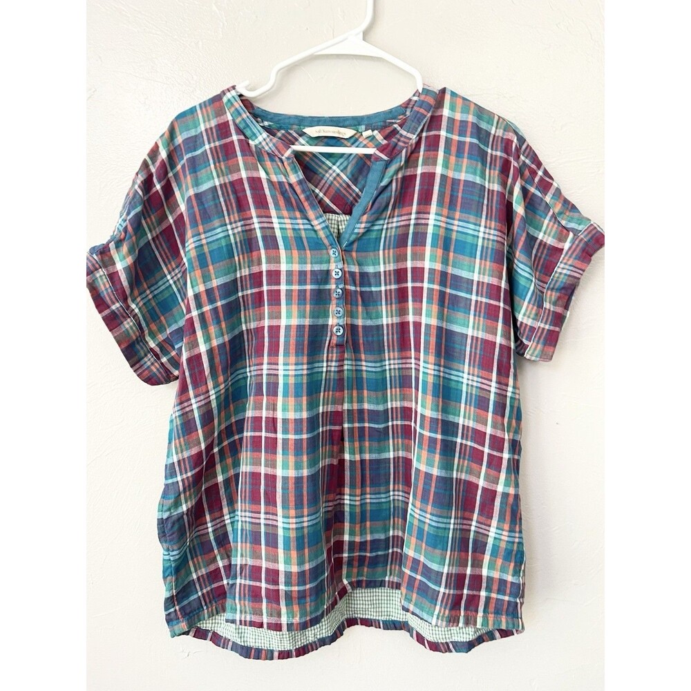 Soft Surroundings Multicolor Plaid Blouse